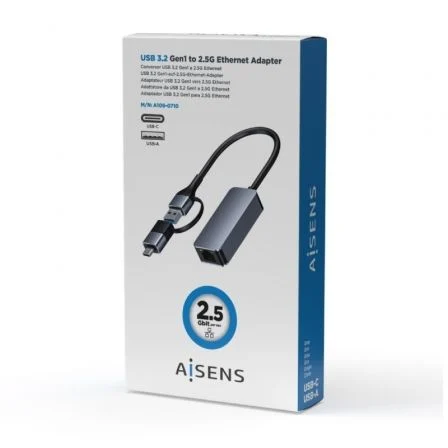 Aisens Conversor USB 3.2 Gen1 USB-A y USB-C a Ethernet 2.5G Gris